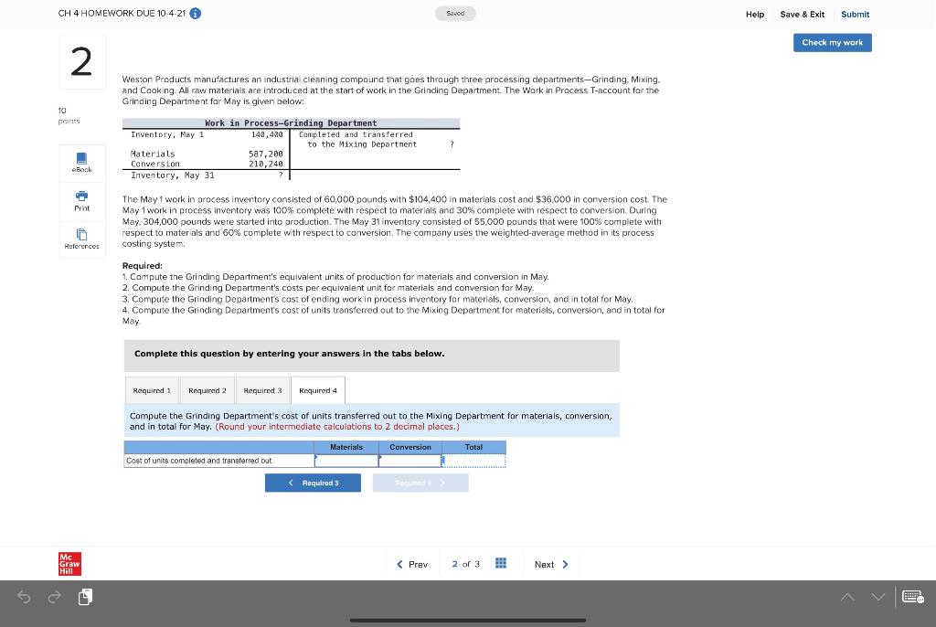  CH 4 HOMEWORK DUE 10-4-21 A Saved Help Save & Exit