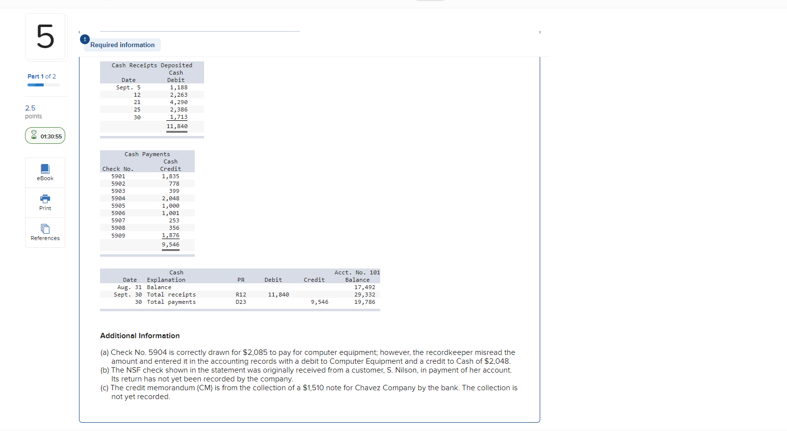 Preparing a bank reconciliation and recording adjustments LO P3 [The following information