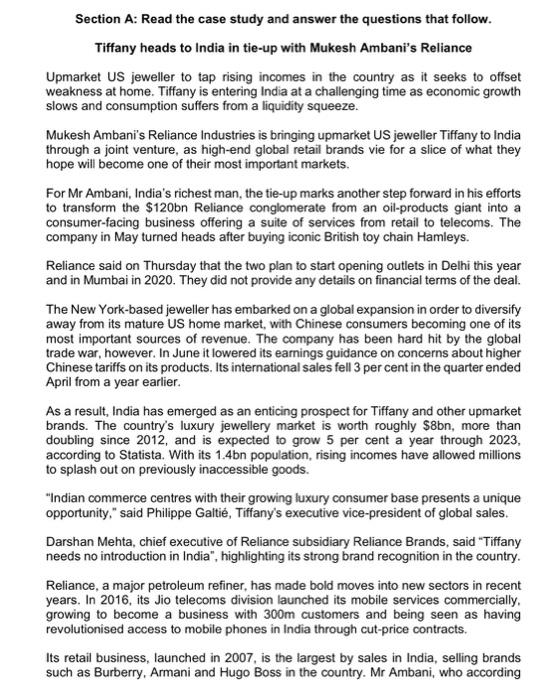  Section A: Read the case study and answer the questions that