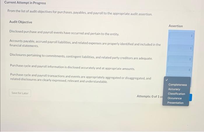 Subject Auditingneed the ans asap Current Attempt in Progress From the list