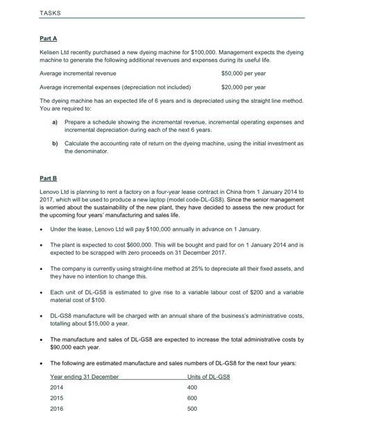 Hello, I need help with this question. TASKS Part A Kelisen Lid