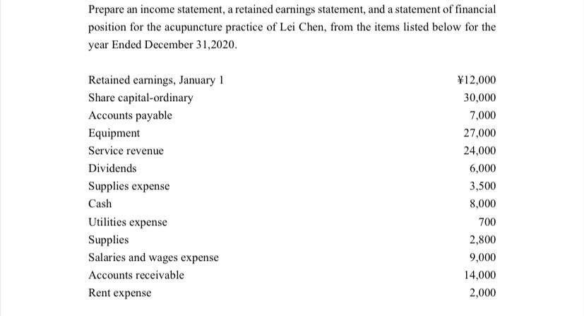  Prepare an income statement, a retained earnings statement, and a statement