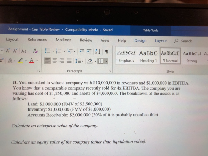  Assignment - Cap Table Review - Compatibility Mode - Saved Table