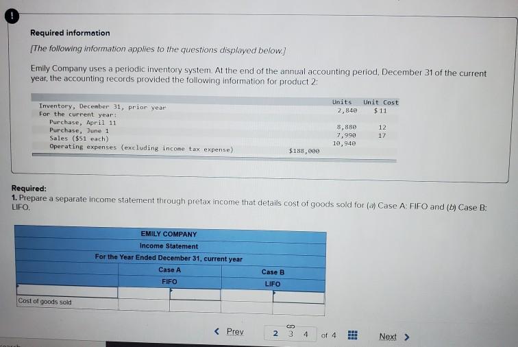 of the following independent cases: Cases Sales Revenue Purchases Beginning Inventory $
