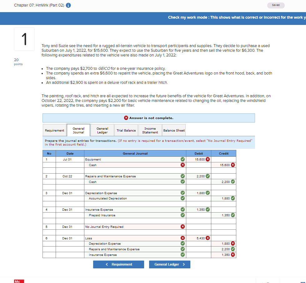 QUESTION 1: Journal entry requierments (PLEASE CORRECT WHATS IS WRONG): 1.Record the