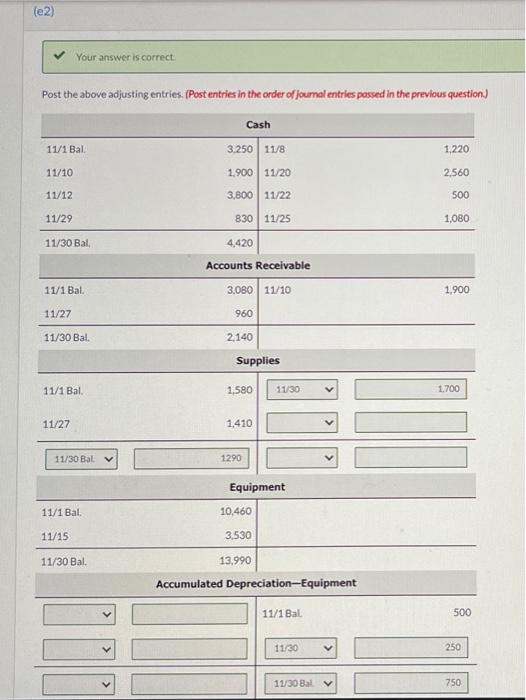in November Purchased store equipment on account $3,530. Purchased supplies on account