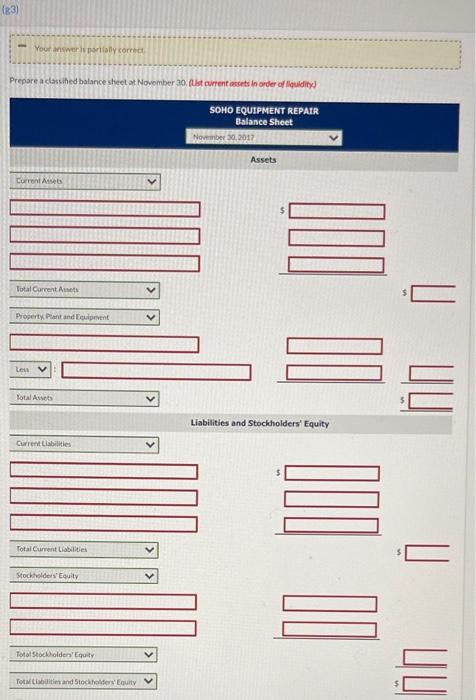 Receivable 11/1 Bal. 3080 Supplies 11/1 Bal 1580 Equipment 11/1 Bal. 10460