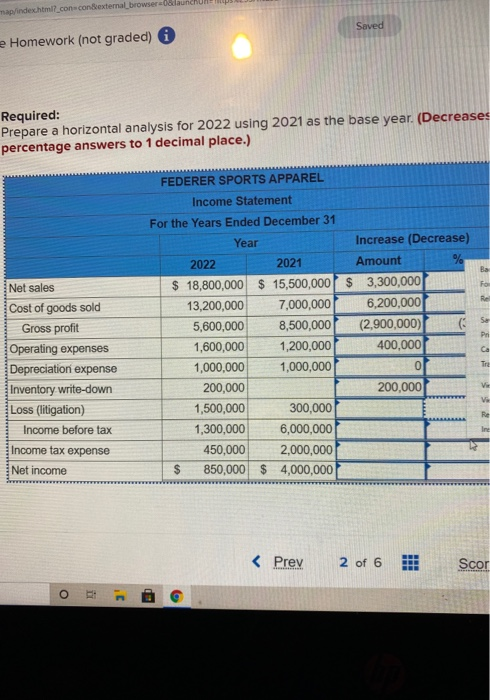  map/index.html?_con-con&external_browser=0&launchon- Saved e Homework (not graded) Required: Prepare a horizontal analysis
