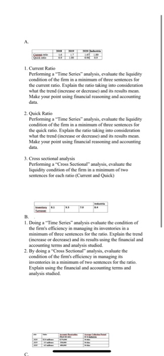  A 1. Current Ratio Performing a "Time Series" analysis, evaluate the