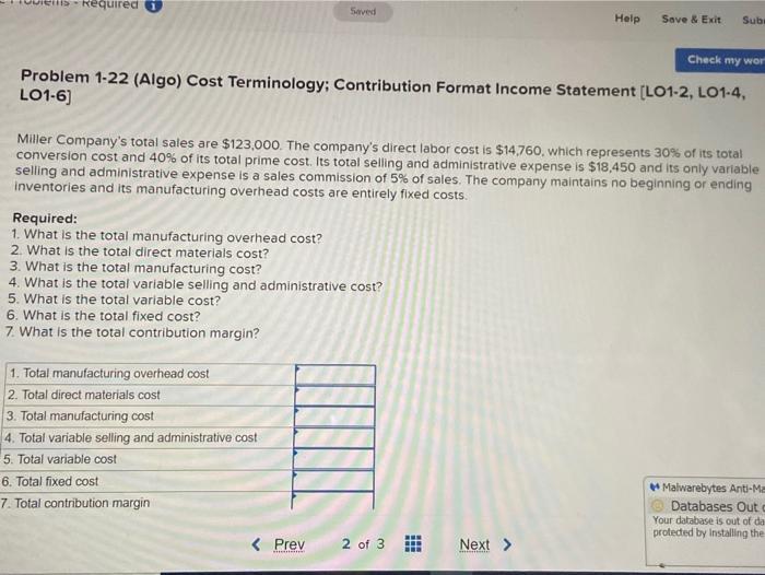  Required 1 Saved Help Save & Exit Sub Check my wor