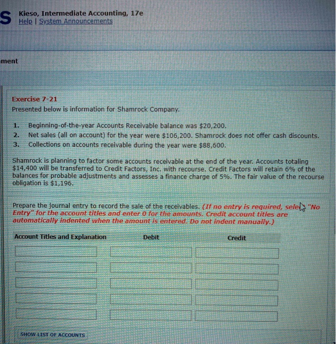  Kieso, Intermediate Accounting, 17e Help | System Announcements ment Exercise 7-21