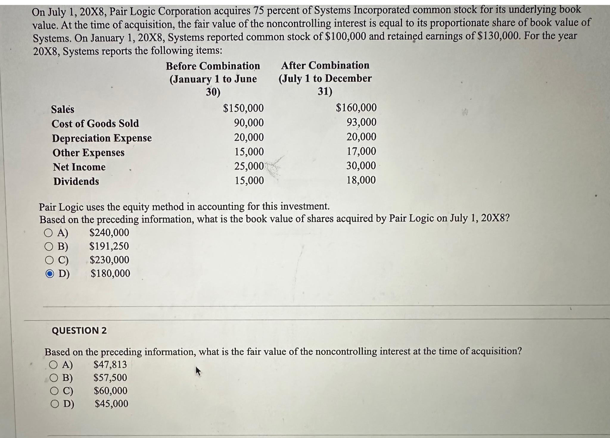  On July 1,20X8, Pair Logic Corporation acquires 75 percent of Systems