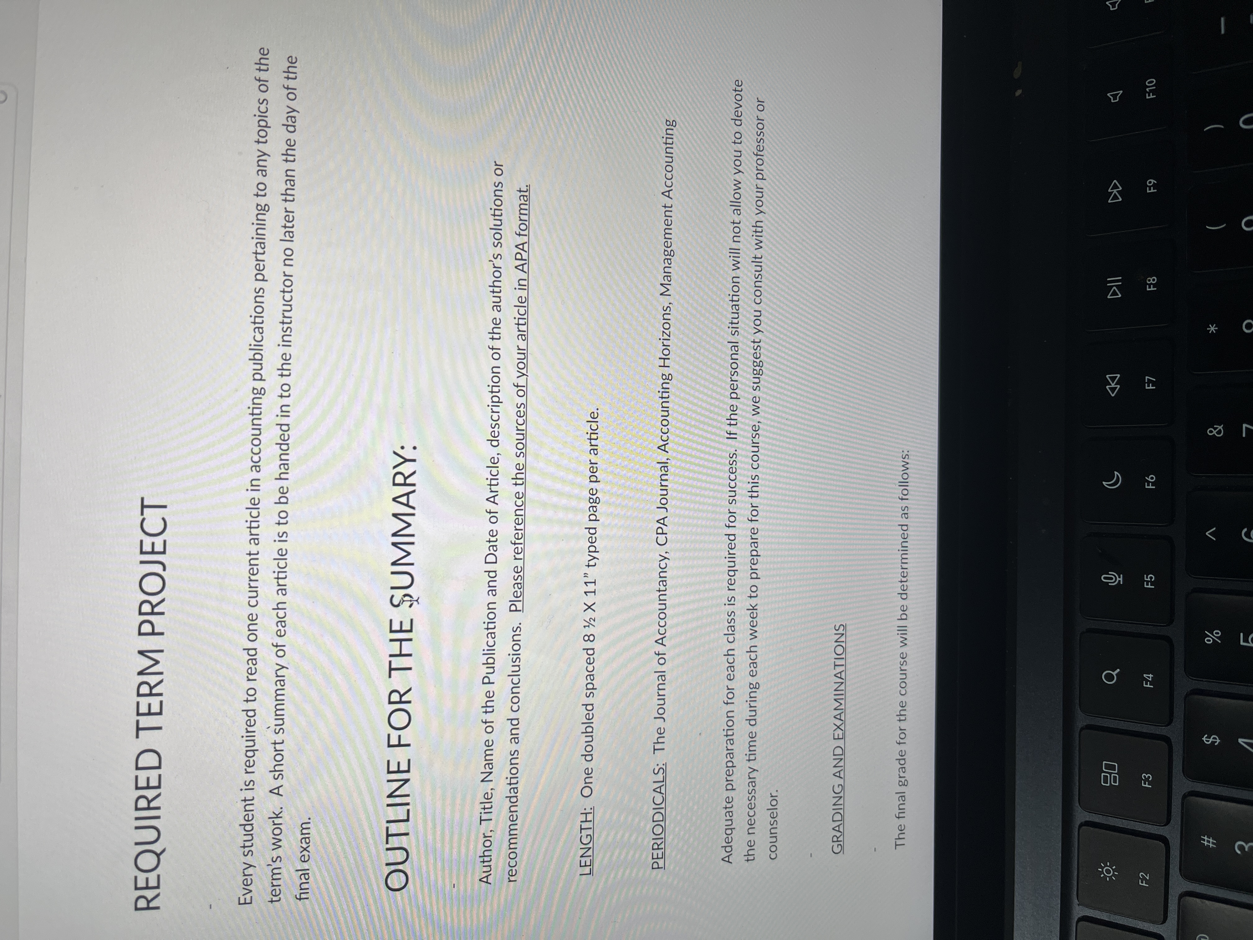  Every student is required to read one current article in accounting