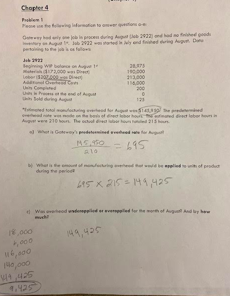  Chapter 4 Problem 1 Please use the following information to answer