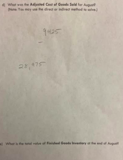 questions a-e: Gateway had only one job in process during August (Job