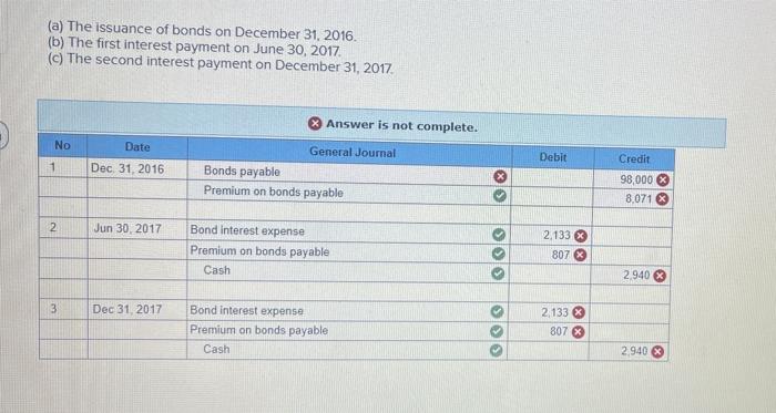 bond issuance and premium amortization LO P1, P3 Woodwick Company issues 6%,