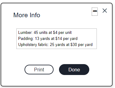  More Info Lumber: 45 units at $4 per unit Padding: 13
