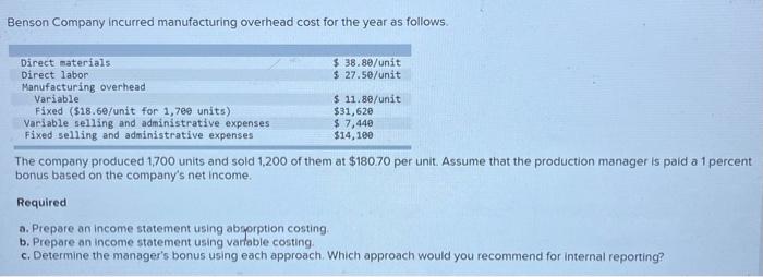  please read the question carefully and provide clear answer please Benson