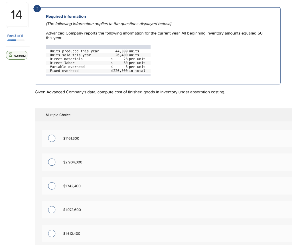 the questions displayed below.) Advanced Company reports the following information for the