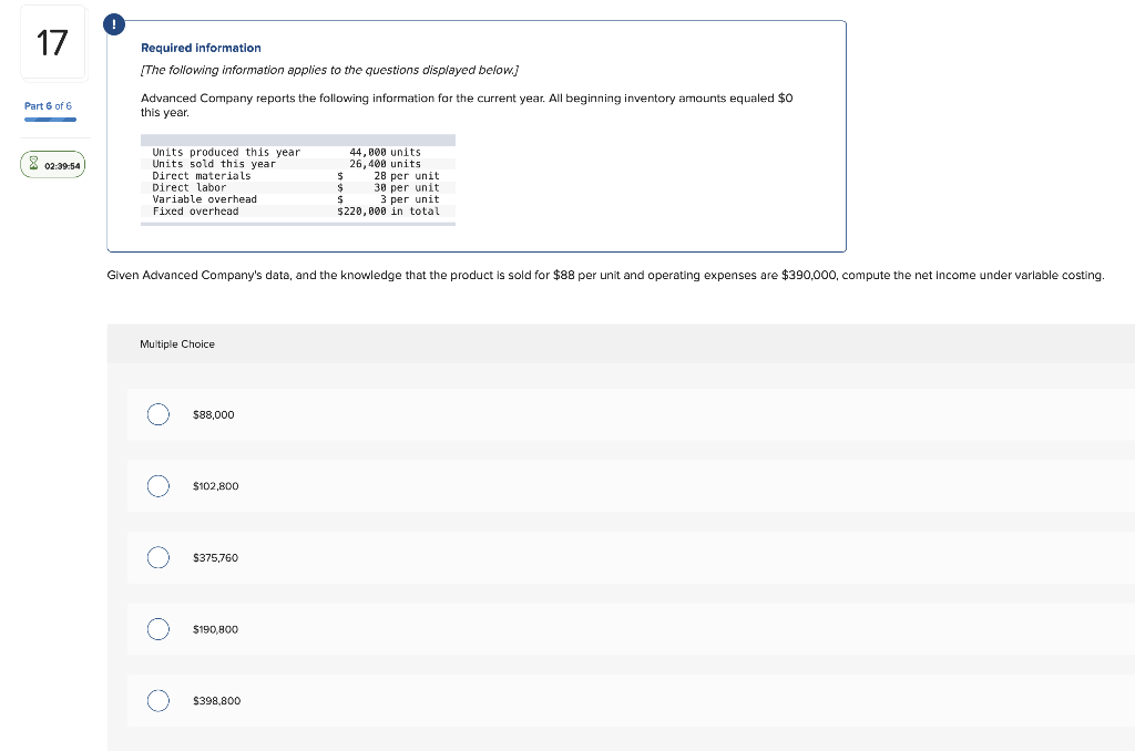 Direct materials Direct labor Variable overhead Fixed overhead 44,000 units 26,400 units