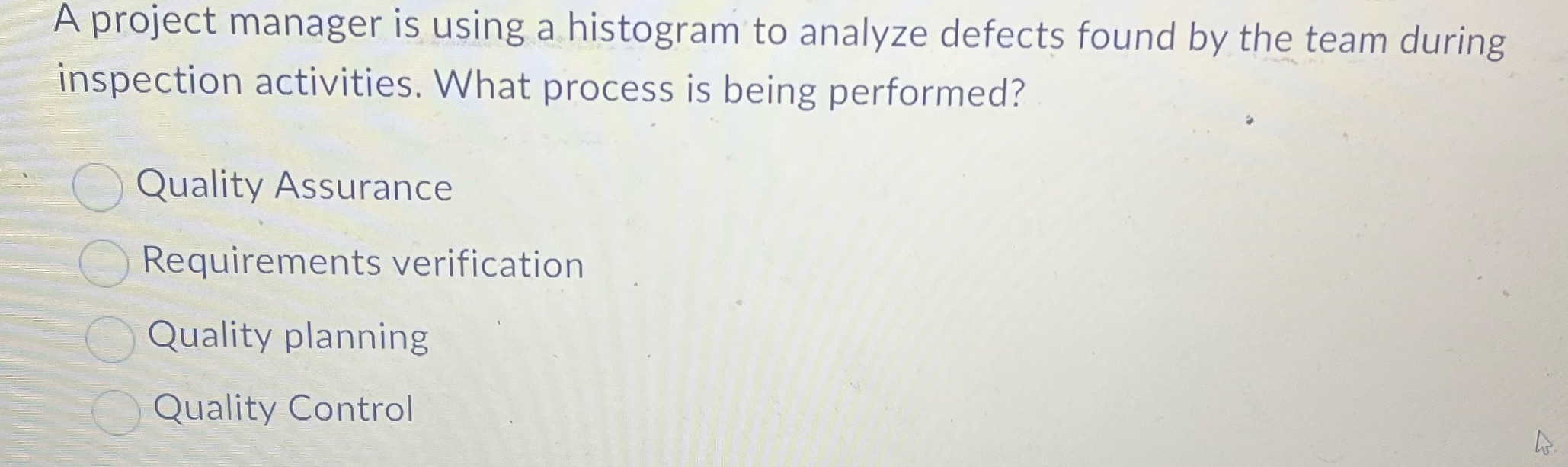  A project manager is using a histogram to analyze defects found