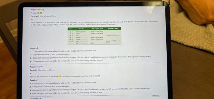 Problem 6-18 Perpetual: Alternative cost flows P1 Ming Company uses a perpetual