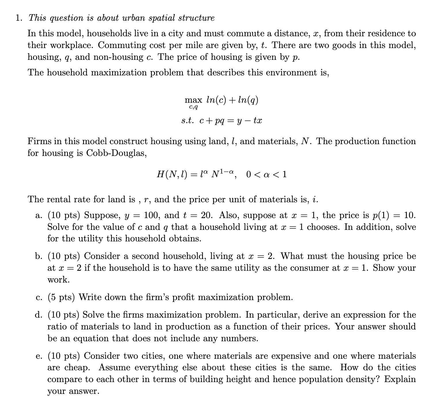 1. This question is about urban spatial structure In this model,