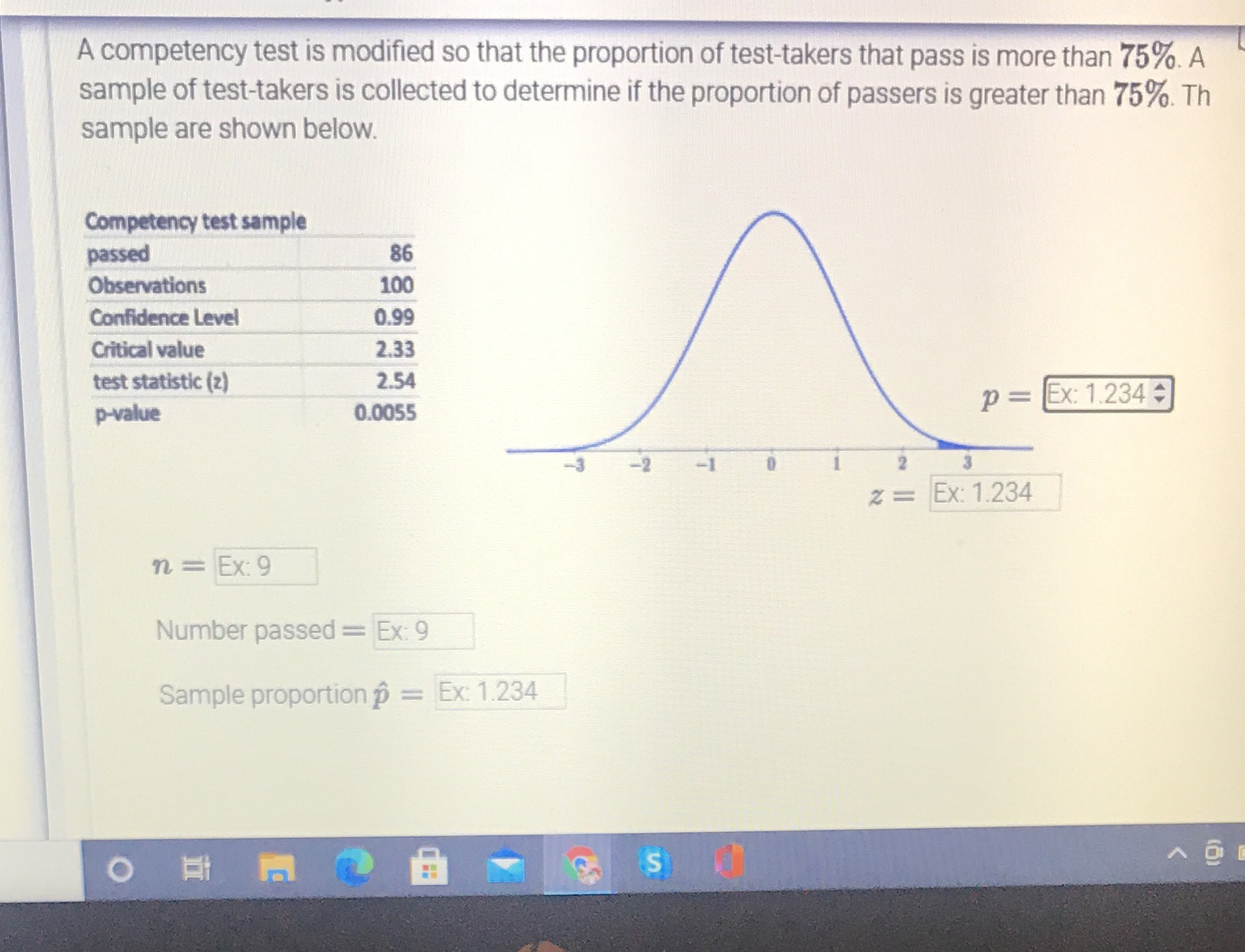 Math 240 A competency test is modified so that the proportion of