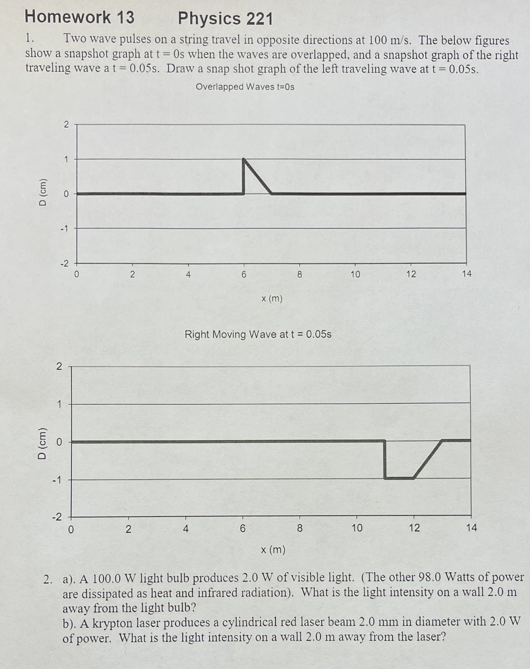  Homework 13 Physics 221 1 . Two wave pulses on a
