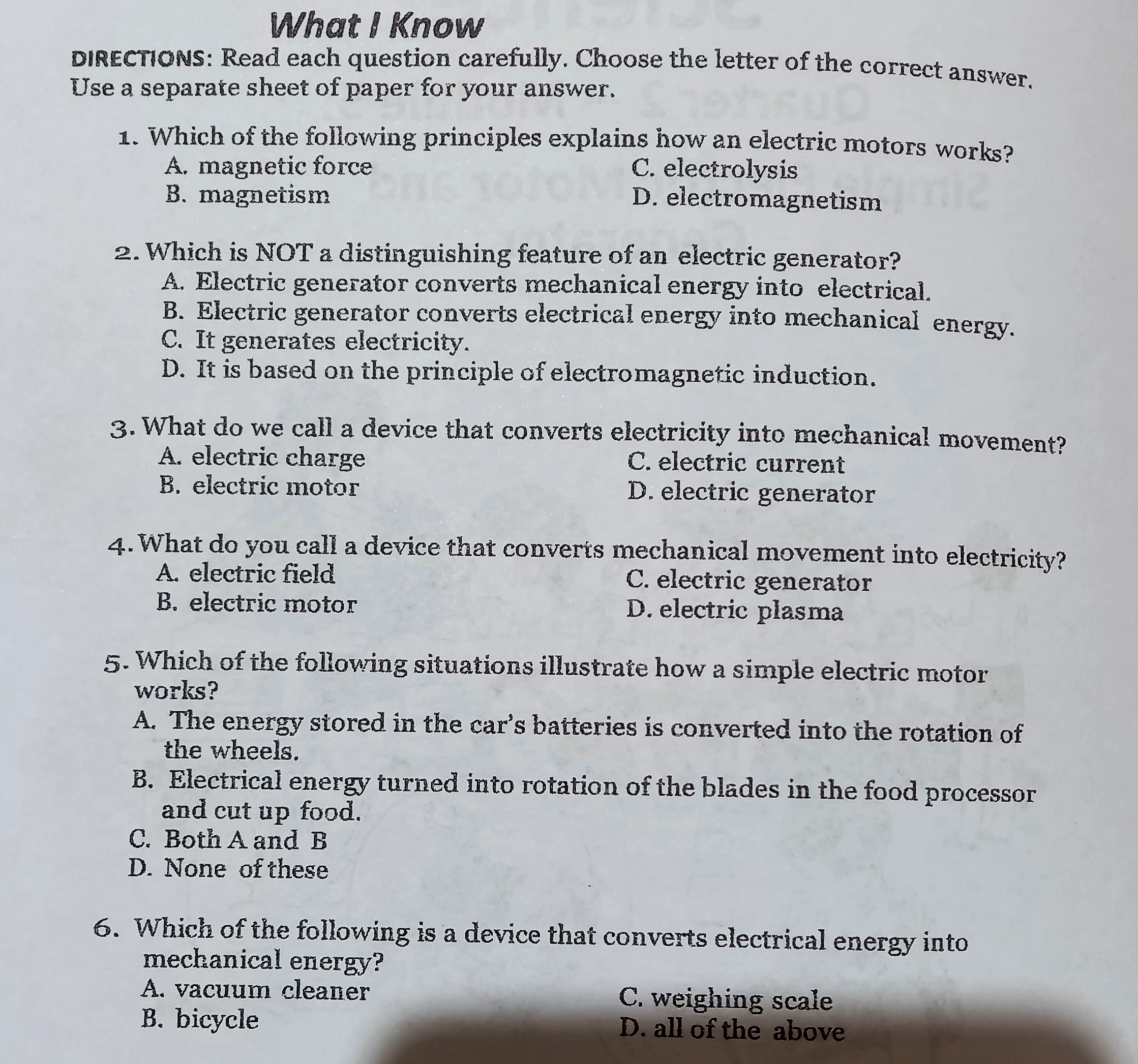 Hi tutor please help me answer this What I Know DIRECTIONS: Read