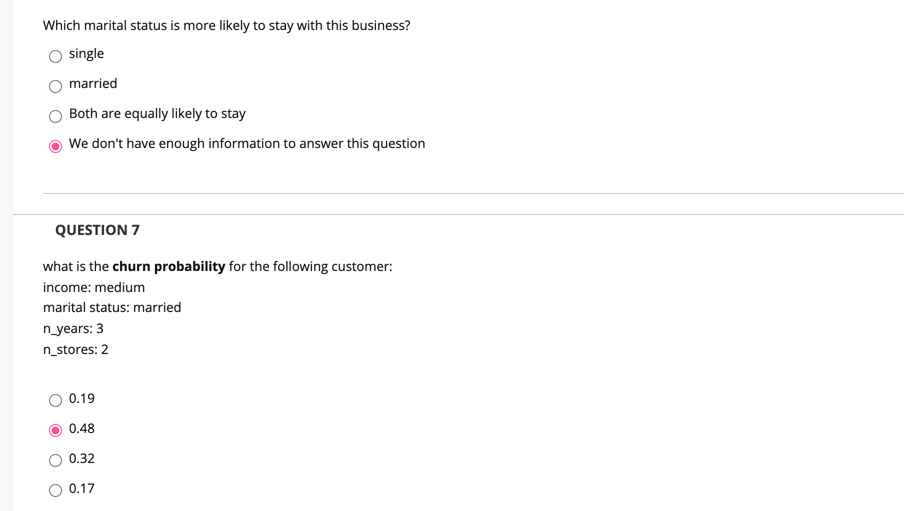 ( nominal with two levels: single, married): status - The number of