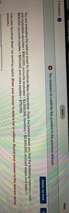  lepende... NISDICIONES Saved Help 2 Problems You received no credit for