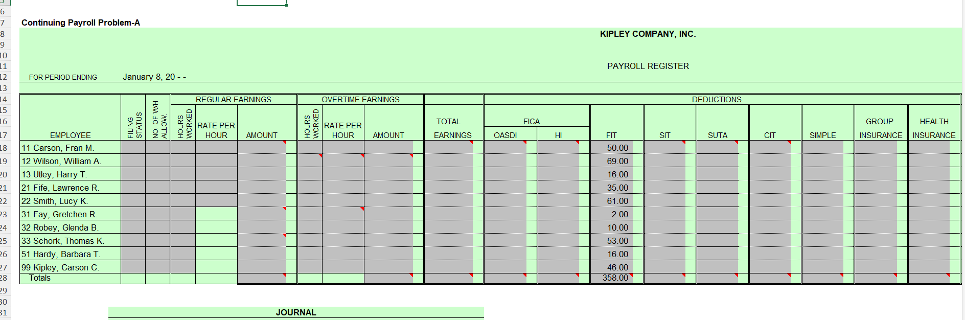  Continuing Payroll Problem: Chapter 3 As you learned in the previous