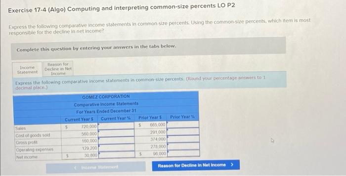  Exercise 17-4 (Algo) Computing and interpreting common-size percents LO P2 Express