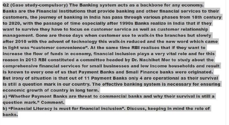 Q2 (Case study-compulsory) The Banking system acts as a backbone for