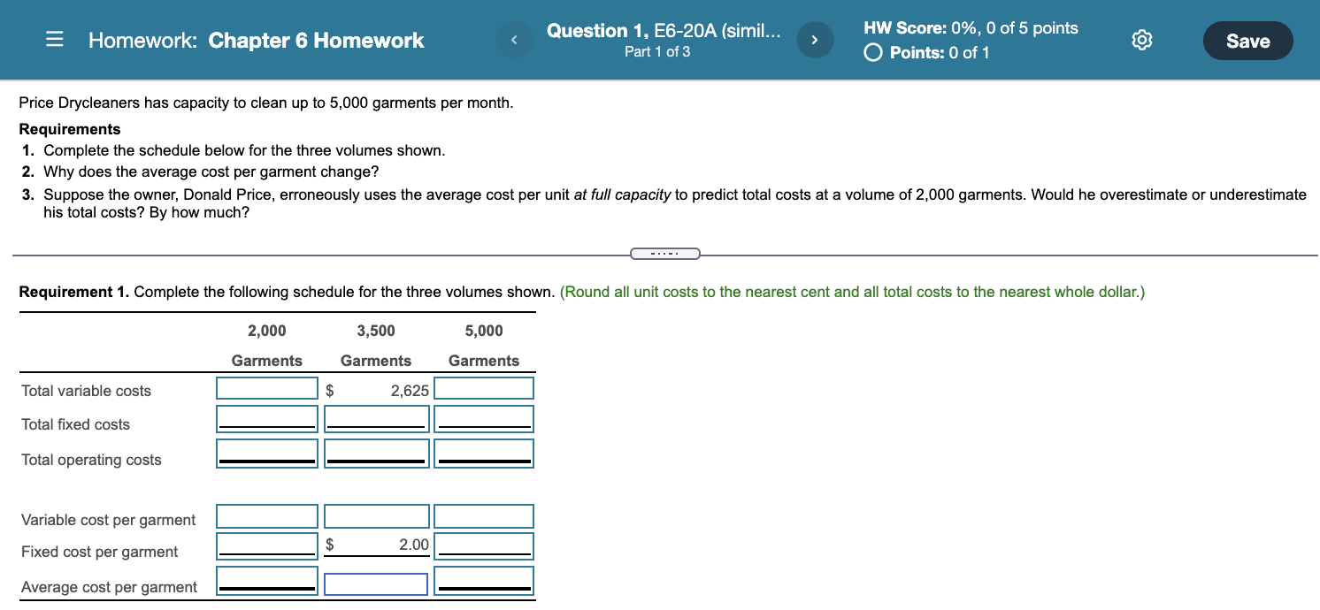 Chapter 6 Question 1 = Homework: Chapter 6 Homework Question 1, E6-20A