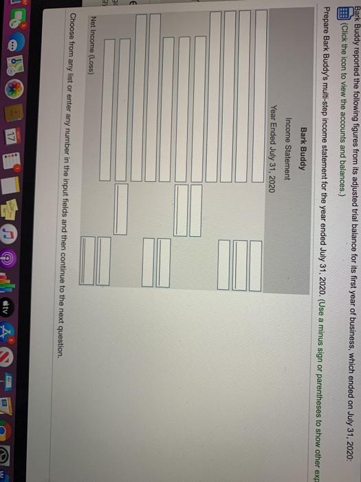 Bark Buddy reported the following figures from its adjusted trial balance for