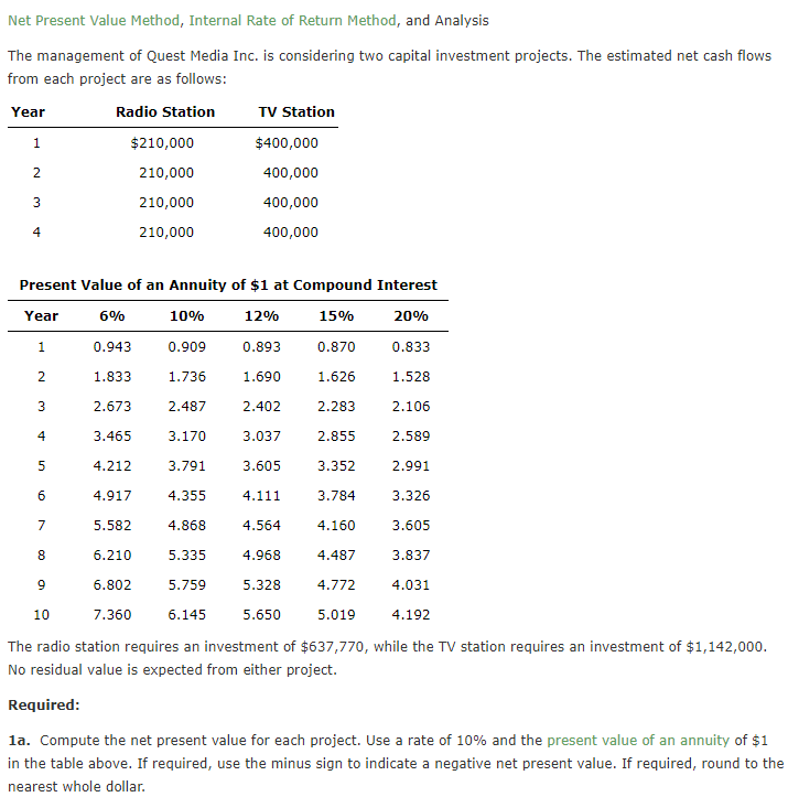  Net Present Value Method, Internal Rate of Return Method, and Analysis