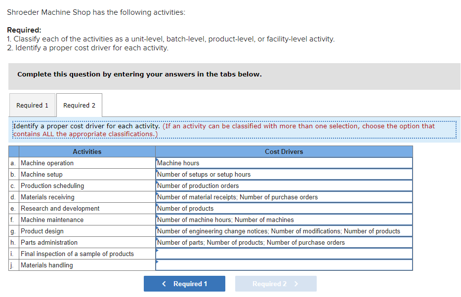 of the activities as a unit-level, batch-level, product-level, or facility-level activity. 2.