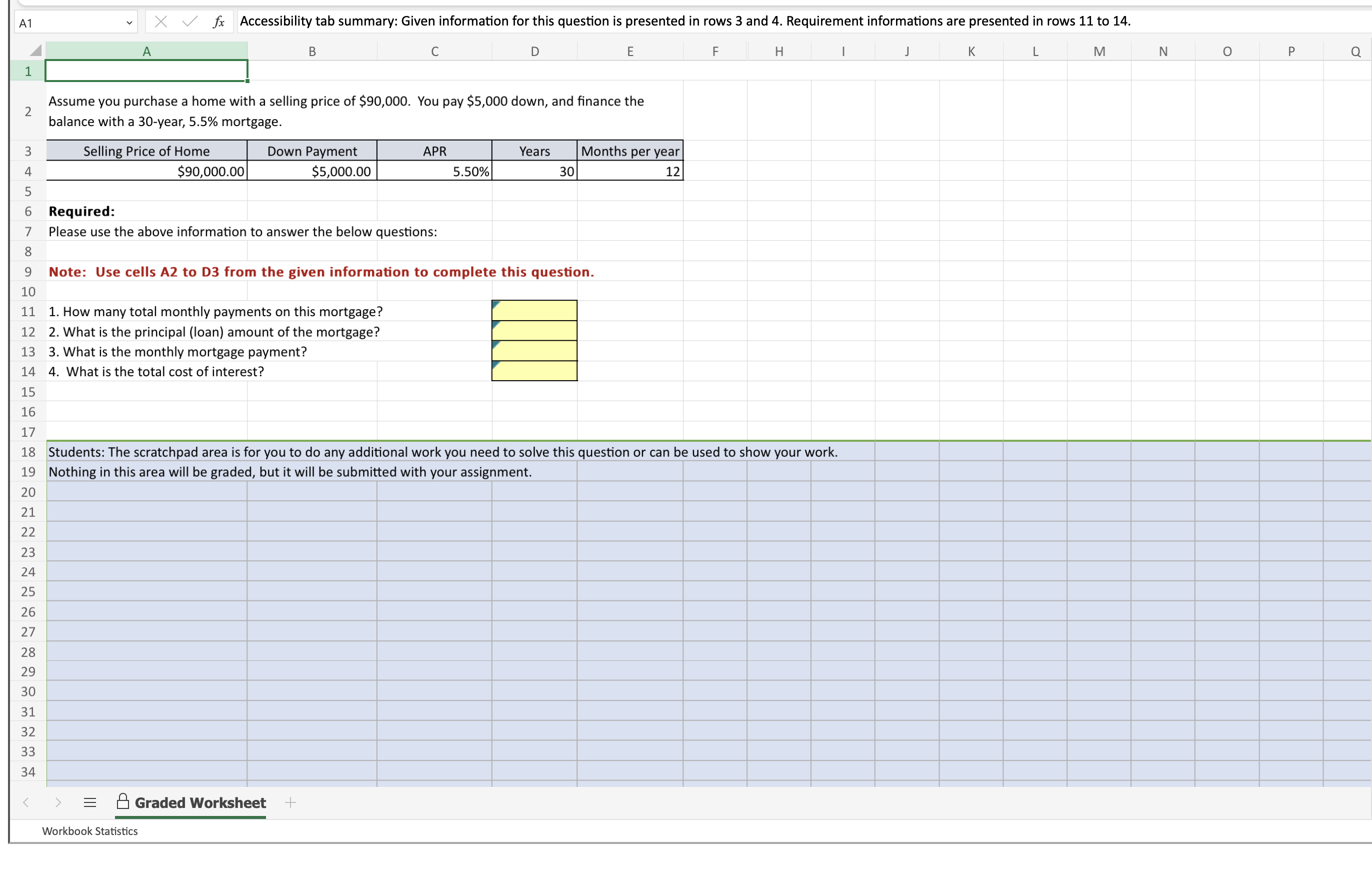 Accessibility tab summary: Given information for this question is presented in rows