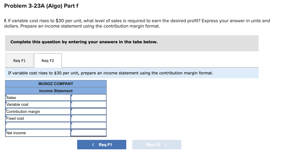 Munoz Company makes and sells products with variable costs of $24 each.
