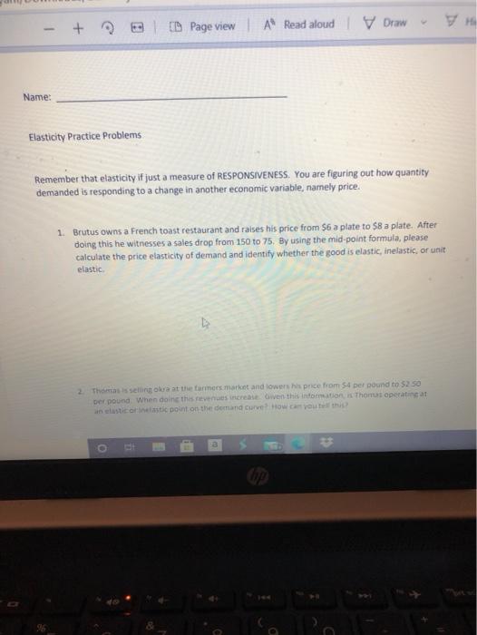  | D Page view A Read aloud Draw Name: Elasticity Practice