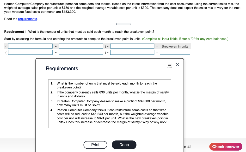 Peaton Computer Company manufactures personal computers and tablets. Based on the