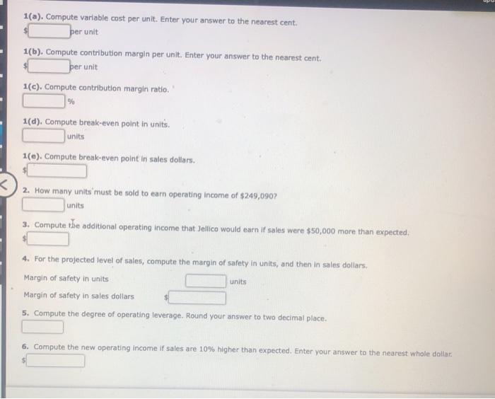 Margin of Safety, Degree of Operating Leverage Jellico Inc.'s projected operating income