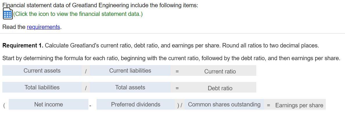 I'm struggling to get the second requirements Financial statement data of Greatland
