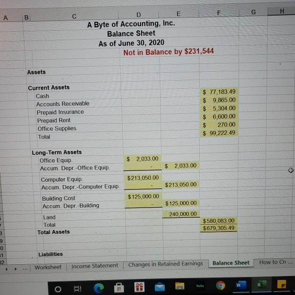 A Byte of Accounting, Inc. Worksheet For Period Ending June 30, 2020