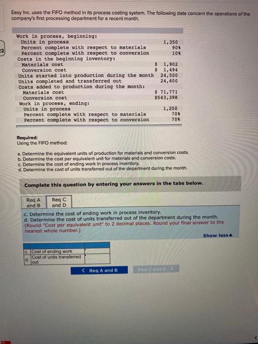 costing system. The following data concern the operations of the company's first