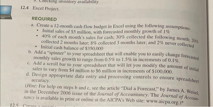  king inventory availability 12.4 Excel Project. REQUIRED a. Create a 12-month