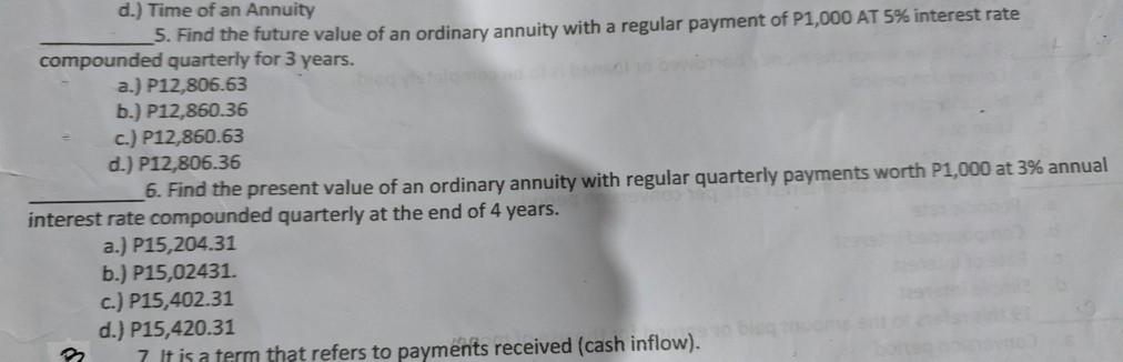  i need help to review for a test d.) Time of