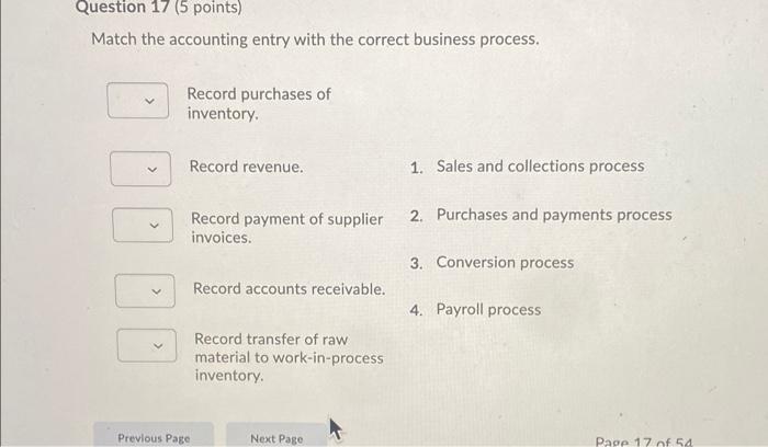 Question 17 (5 points) Match the accounting entry with the correct